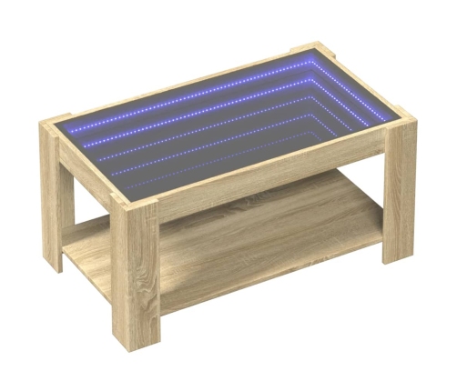 Mesa de centro y LED madera ingeniería roble Sonoma 93x53x45 cm