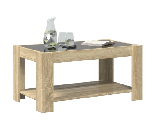 Mesa de centro y LED madera ingeniería roble Sonoma 93x53x45 cm