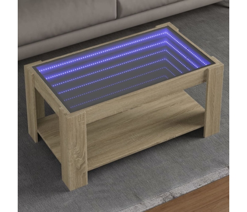 Mesa de centro y LED madera ingeniería roble Sonoma 93x53x45 cm