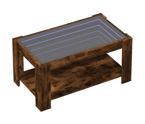 Mesa de centro y LED madera ingeniería roble ahumado 93x53x45cm