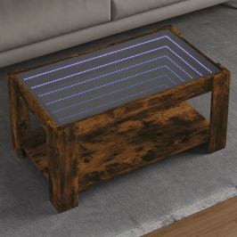 Mesa de centro y LED madera ingeniería roble ahumado 93x53x45cm