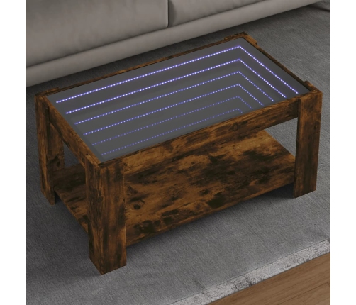 Mesa de centro y LED madera ingeniería roble ahumado 93x53x45cm