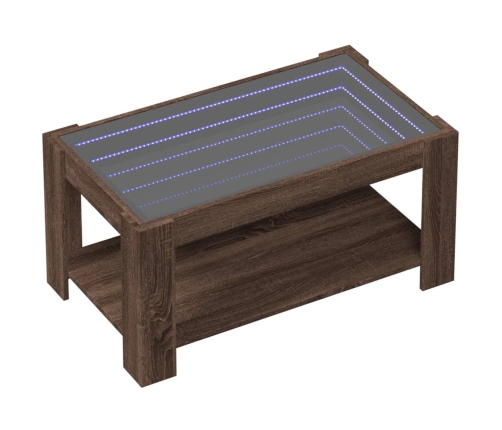 Mesa de centro y LED madera ingeniería marrón roble 93x53x45 cm