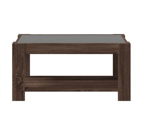 Mesa de centro y LED madera ingeniería marrón roble 93x53x45 cm