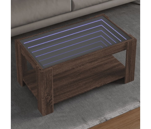 Mesa de centro y LED madera ingeniería marrón roble 93x53x45 cm