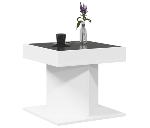 Mesa de centro con luz LED madera ingeniería blanca 50x50x45 cm