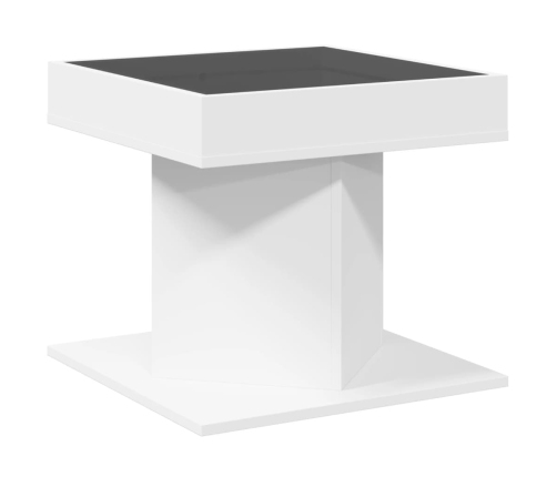 Mesa de centro con luz LED madera ingeniería blanca 50x50x45 cm