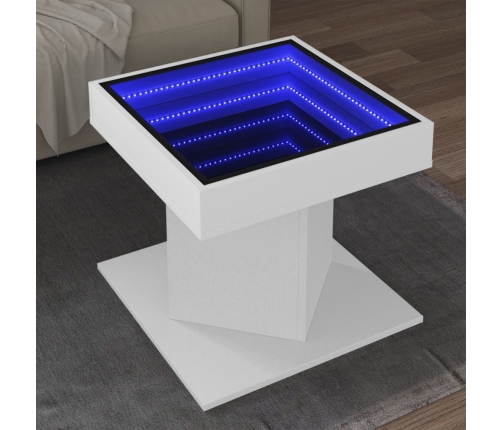 Mesa de centro con luz LED madera ingeniería blanca 50x50x45 cm