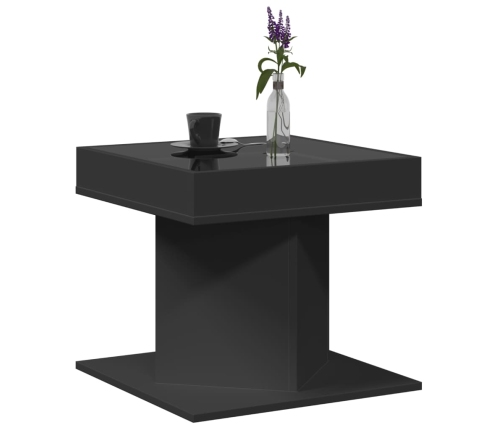 Mesa de centro con luz LED madera ingeniería negra 50x50x45 cm