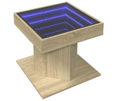 Mesa de centro y LED madera ingeniería roble Sonoma 50x50x45 cm