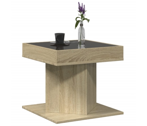 Mesa de centro y LED madera ingeniería roble Sonoma 50x50x45 cm