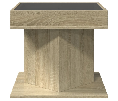 Mesa de centro y LED madera ingeniería roble Sonoma 50x50x45 cm