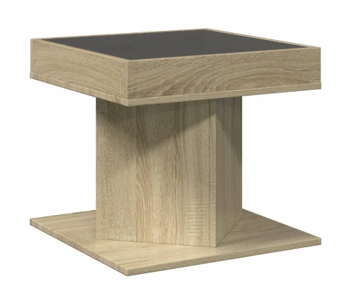 Mesa de centro y LED madera ingeniería roble Sonoma 50x50x45 cm