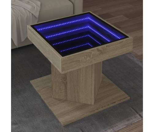 Mesa de centro y LED madera ingeniería roble Sonoma 50x50x45 cm