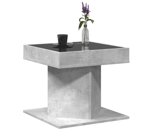 Mesa de centro y LED madera ingeniería gris hormigón 50x50x45cm