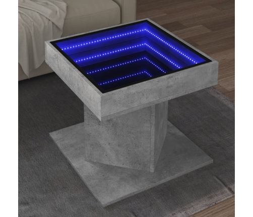 Mesa de centro y LED madera ingeniería gris hormigón 50x50x45cm