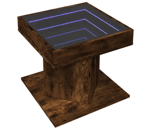 Mesa de centro y LED madera ingeniería roble ahumado 50x50x45cm