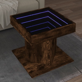 Mesa de centro y LED madera ingeniería roble ahumado 50x50x45cm