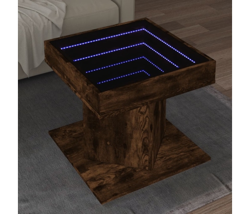 Mesa de centro y LED madera ingeniería roble ahumado 50x50x45cm