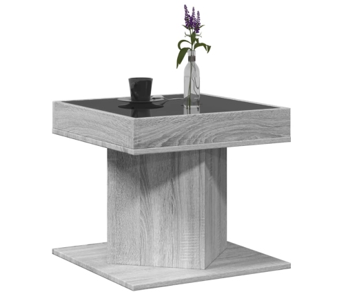 Mesa de centro y LED madera ingeniería gris Sonoma 50x50x45 cm