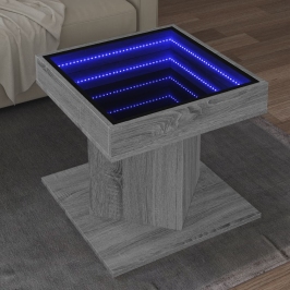 Mesa de centro y LED madera ingeniería gris Sonoma 50x50x45 cm