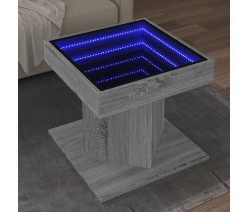 Mesa de centro y LED madera ingeniería gris Sonoma 50x50x45 cm