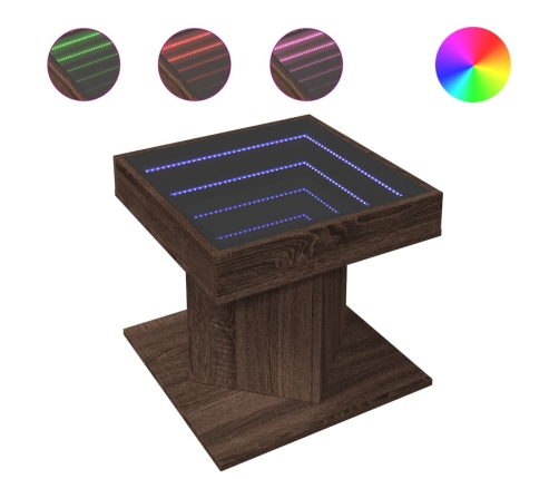 Mesa de centro y LED madera ingeniería marrón roble 50x50x45 cm