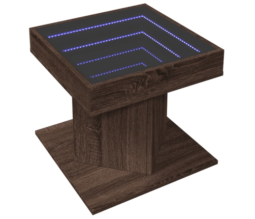 Mesa de centro y LED madera ingeniería marrón roble 50x50x45 cm