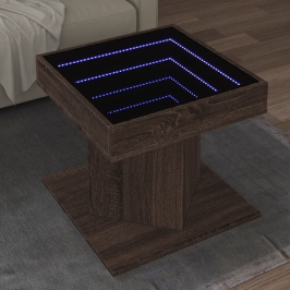 Mesa de centro y LED madera ingeniería marrón roble 50x50x45 cm