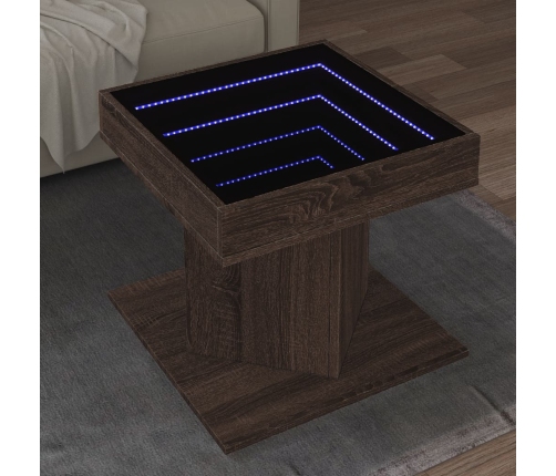 Mesa de centro y LED madera ingeniería marrón roble 50x50x45 cm