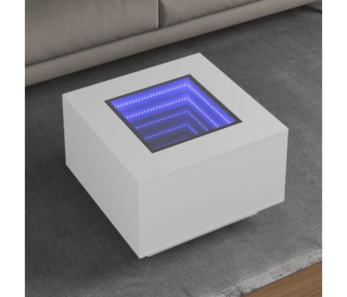 Mesa de centro con luz LED madera ingeniería blanca 60x60x40 cm