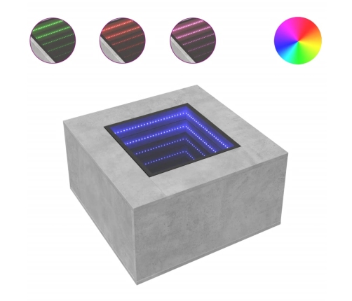 Mesa de centro y LED madera ingeniería gris hormigón 60x60x40cm