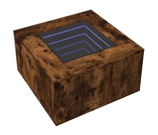 Mesa de centro y LED madera ingeniería roble ahumado 60x60x40cm