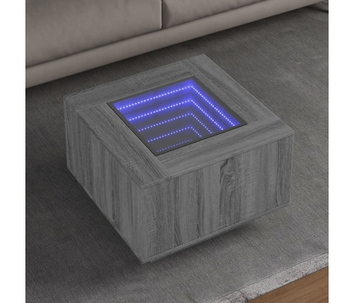 Mesa de centro y LED madera ingeniería gris Sonoma 60x60x40 cm