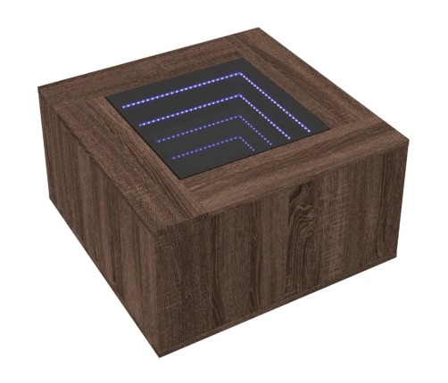 Mesa de centro y LED madera ingeniería marrón roble 60x60x40 cm