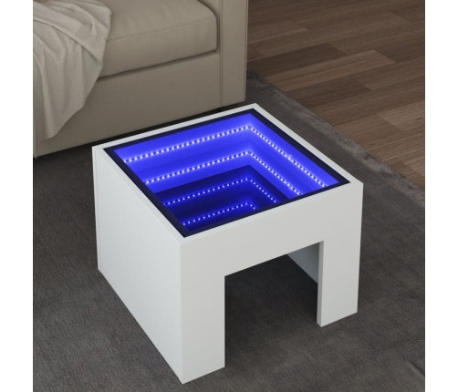 Mesa de centro con LED Infinity blanca 40x40x30 cm