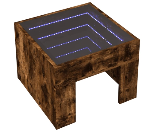 Mesa de centro con Infinity LED roble ahumado 40x40x30 cm