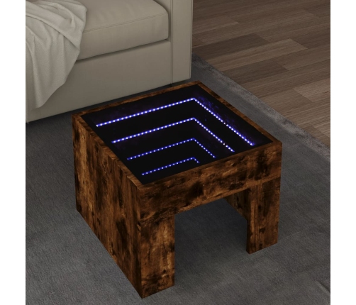 Mesa de centro con Infinity LED roble ahumado 40x40x30 cm