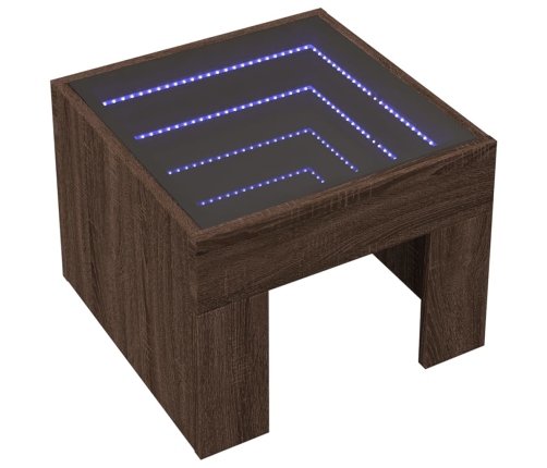 Mesa de centro con Infinity LED marrón roble 40x40x30 cm