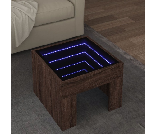 Mesa de centro con Infinity LED marrón roble 40x40x30 cm