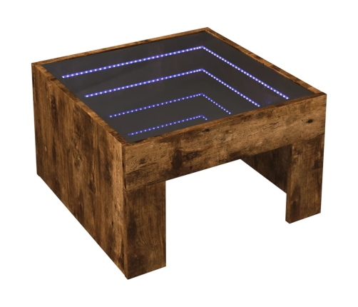 Mesa de centro con Infinity LED roble ahumado 50x50x30 cm