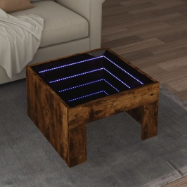 Mesa de centro con Infinity LED roble ahumado 50x50x30 cm