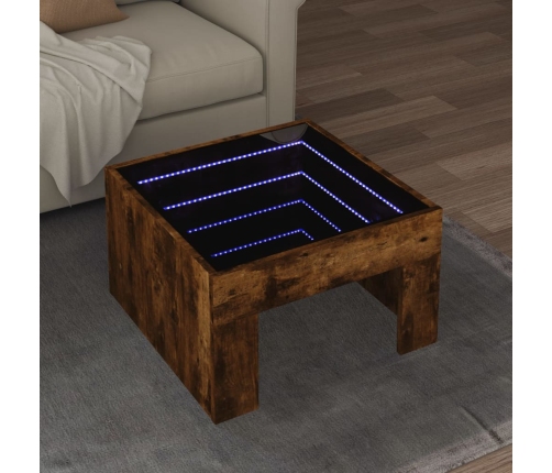 Mesa de centro con Infinity LED roble ahumado 50x50x30 cm