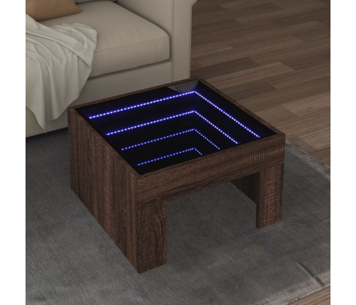 Mesa de centro con Infinity LED marrón roble 50x50x30 cm