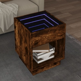 Mesa de centro con Infinity LED roble ahumado 40x40x50 cm