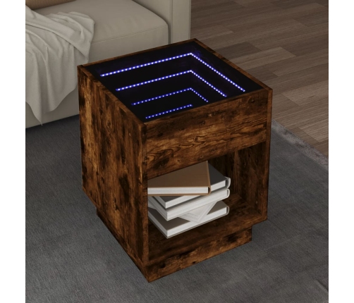 Mesa de centro con Infinity LED roble ahumado 40x40x50 cm