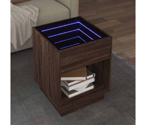 Mesa de centro con Infinity LED marrón roble 40x40x50 cm