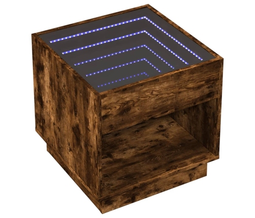 Mesa de centro con Infinity LED roble ahumado 50x50x50 cm