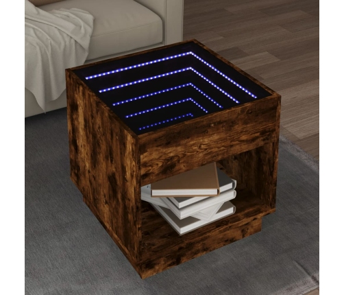 Mesa de centro con Infinity LED roble ahumado 50x50x50 cm