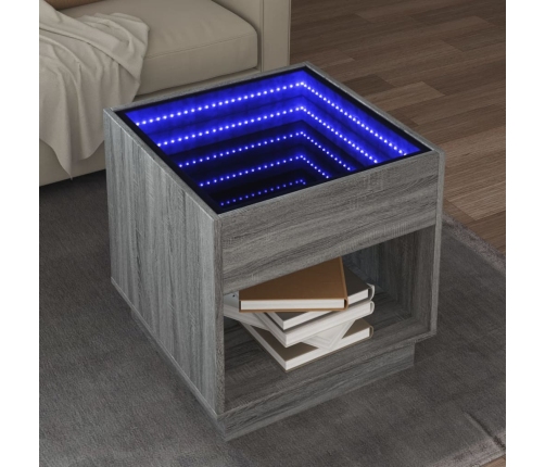 Mesa de centro con Infinity LED gris Sonoma 50x50x50 cm